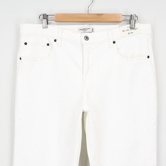 NWT Abercrombie & Fitch The Mid Rise '90s Straight Raw Hem Jean White 32/14 S - Picture 5 of 10